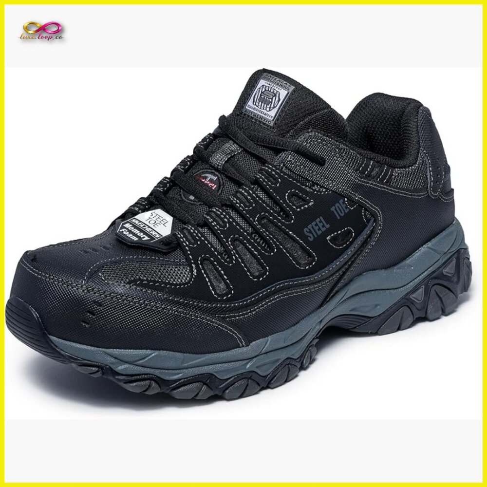Steel Toe Work Shoes Athletic Sneaker Style Memory Foam Comfort Lace Up